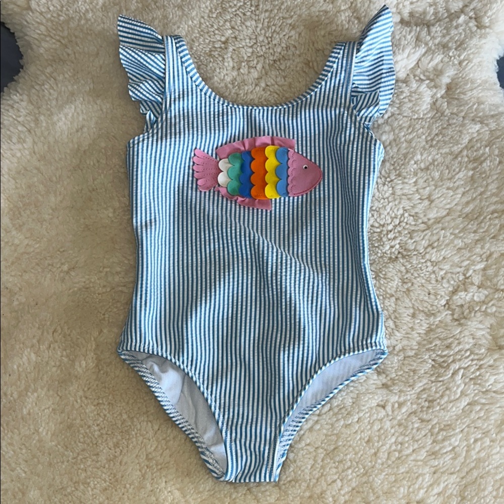 Mini Boden Flutter Sleeve Fish Swimsuit